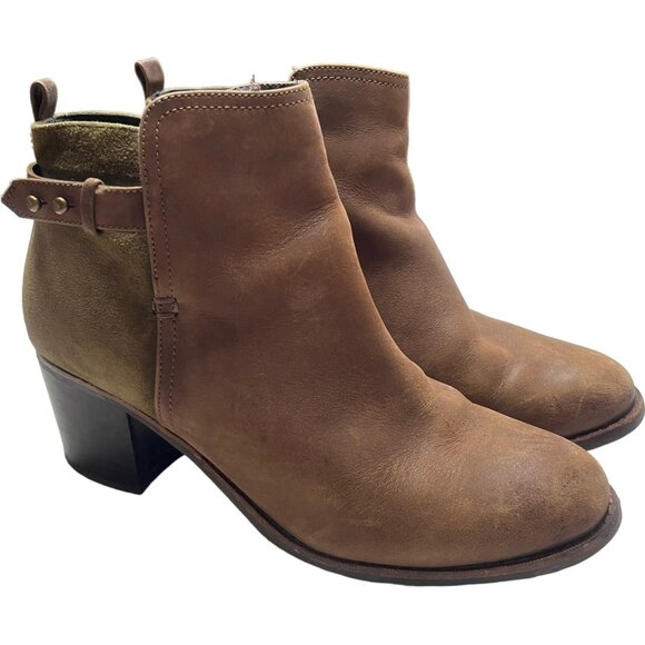 Sperry Ambrose Womens 8.5M Brown Olive Leather Ankle Boots Chunky Heel Buckle - Picture 2 of 12